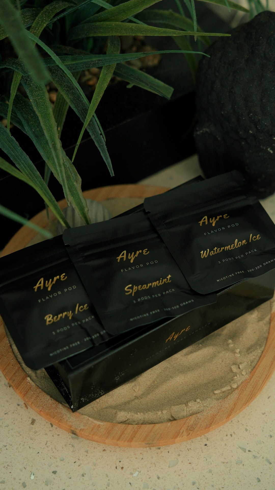 Ayre flavor pods on sand tray